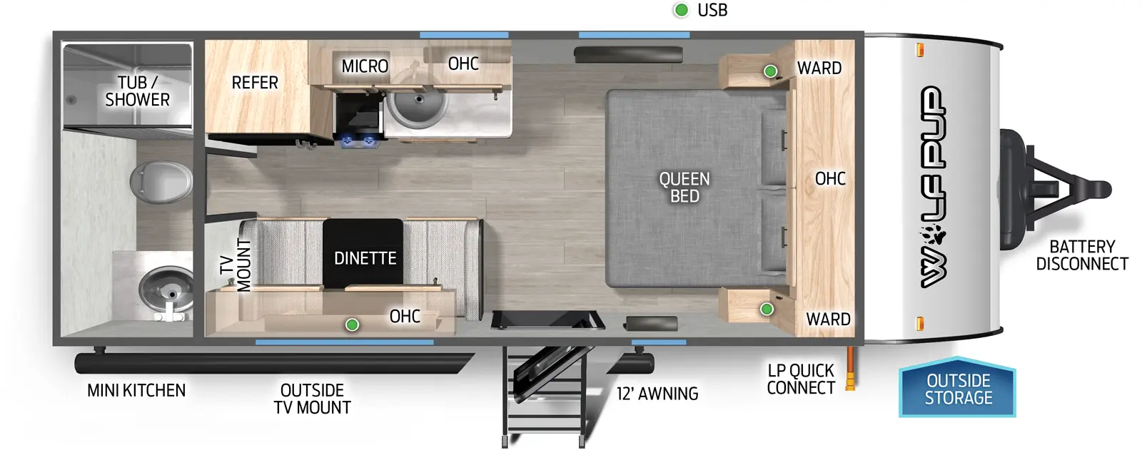 Wolf Pup 16FQW Floorplan